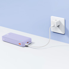 PowerBank 20000mAh Airpow Fast Charge 20W ar USB-C 50cm USB kabelis - violeta