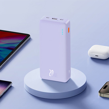 PowerBank 20000mAh Airpow Fast Charge 20W ar USB-C 50cm USB kabelis - violeta
