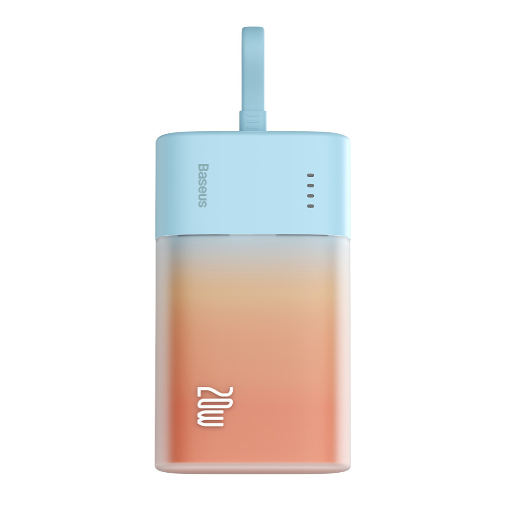 PowerBank popsicle 5200mAh 20W ar zibens 60W / 20v / 3a / 30cm - zils-oranžs kabelis