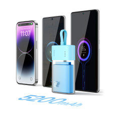 PowerBank popsicle 5200mAh 20W ar zibens 60W / 20v / 3a / 30cm - zils-oranžs kabelis