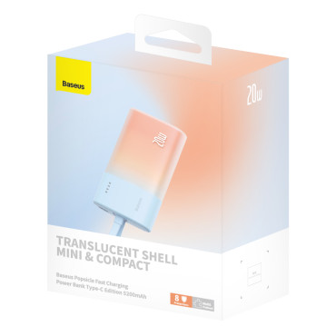 PowerBank popsicle 5200mAh 20W ar zibens 60W / 20v / 3a / 30cm - zils-oranžs kabelis