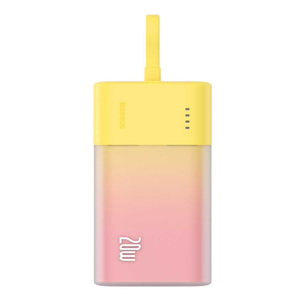PowerBank popsicle 5200mAh 20W ar zibens 60W / 20v / 3a / 30cm - dzeltens-rozā