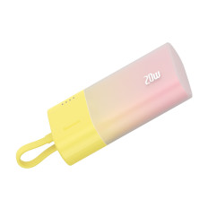 PowerBank popsicle 5200mAh 20W ar zibens 60W / 20v / 3a / 30cm - dzeltens-rozā