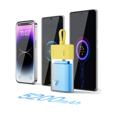 PowerBank popsicle 5200mAh 20W ar zibens 60W / 20v / 3a / 30cm - dzeltens-rozā