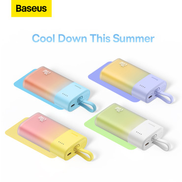 PowerBank popsicle 5200mAh 20W ar zibens 60W / 20v / 3a / 30cm - dzeltens-rozā