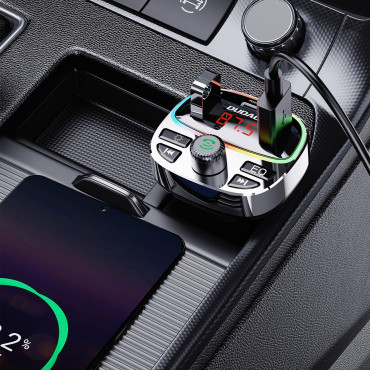 Transmissor de carro R2Pro + com PD 25W Bluetooth 5.3 RGB - Preto e Prata