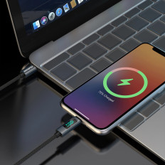 L7C USB-A cable - USB-C 100W with 1M LED display - black