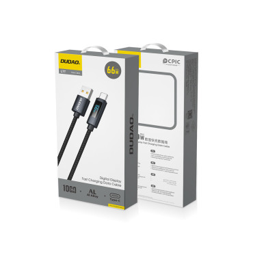 Kabel L7T USB-A-kabel - USB-C 66W med 1m LED-skärm - Svart