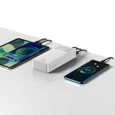 Telpas PowerBank ar ātru iekraušanu 30000mah USB-CABLE MIKROUS 0.25m Balta