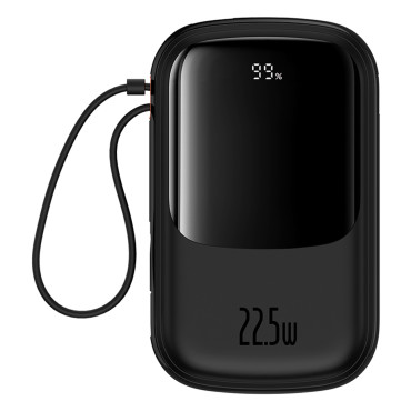 PowerBank Qpow Pro + 20000mAh com cabo USB-C e exibição - Preto