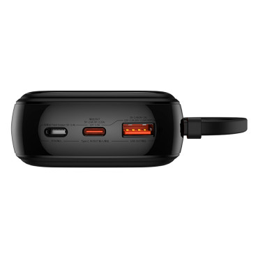 PowerBank Qpow Pro + 20000mAh com cabo USB-C e exibição - Preto
