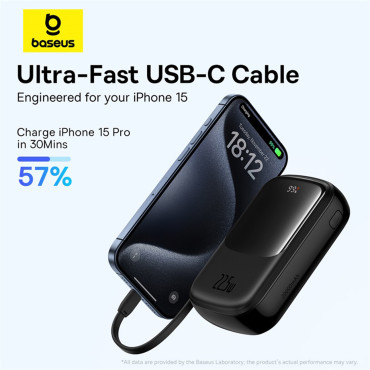 PowerBank Qpow Pro + 20000mAh com cabo USB-C e exibição - Preto