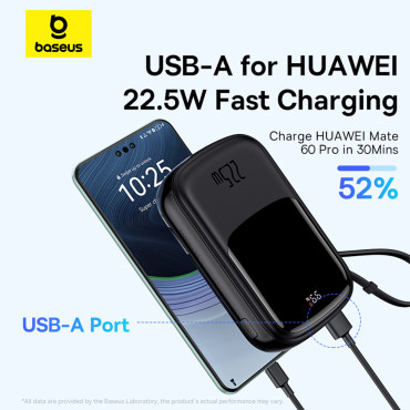PowerBank Qpow Pro + 20000mAh com cabo USB-C e exibição - Preto