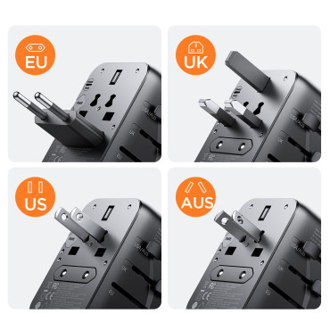 Laddare Reseadapter Universal 17W EU / US / UK / JP / AU / CN - Svart