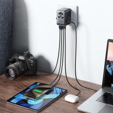 CHARGER Travel Adapter Universal 65W EU / US / JP / AU / UK / KN - čierna