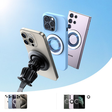 Magnetic car holder for a checkered phone - black