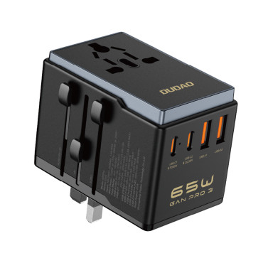 Charger Travel Adapter GAN PRO 3 65W EU / US / JP / AUS / UK 2x USB-C 2X USB-A - Sort