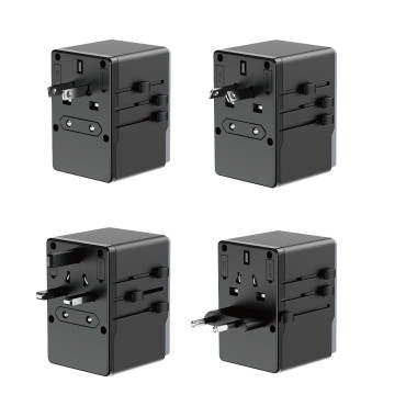 Putnički adapter za punjenje Gan Pro 3 65W EU / US / JP / aus / UK 2x USB-C 2x USB-A - crno