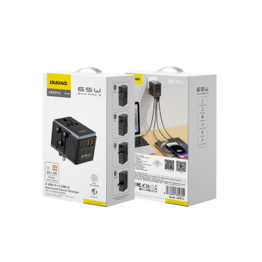 Putnički adapter za punjenje Gan Pro 3 65W EU / US / JP / aus / UK 2x USB-C 2x USB-A - crno