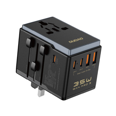 Carregador adaptador de viagem A35PRO 35W EU / UK / AUS / US / JP 3X USB-C 2X USB-A - Preto
