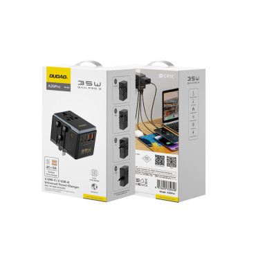 Loader Putovanje adapter A35PRO 35W EU / UK / aus / US / JP 3x USB-C 2x USB-a - crno