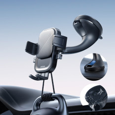 Držalo za avtomobile na telefonu, pritrjeno s steklom - črno