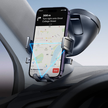 Klem autohouder op de telefoon vastgemaakt met een glas - zwart