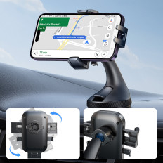 Držalo za avtomobile na telefonu, pritrjeno s steklom - črno