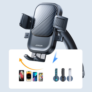 Držalo za avtomobile na telefonu, pritrjeno s steklom - črno