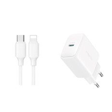 Omrežni nakladalec USB-C PD QC 20W + iPhone Lightning 1M Kabel - bela