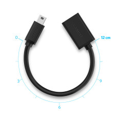 Mini USB-B-adapter (Man) - USB-A (Kvinna) OTG 10cm - Grå