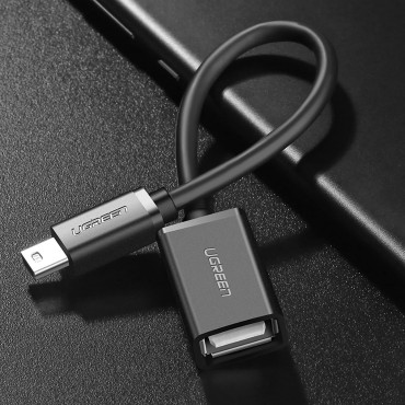 Mini USB-B-adapter (Man) - USB-A (Kvinna) OTG 10cm - Grå
