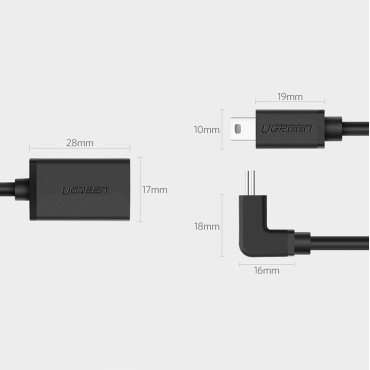 Mini USB-B-adapter (Man) - USB-A (Kvinna) OTG 10cm - Grå