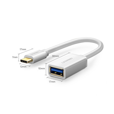 Adapter USB-A 3.0 (Kvinnlig) Adapter - USB-C 3,0 (Man) OTG - Vit