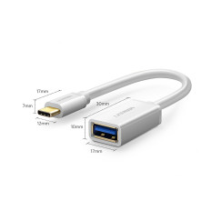 Adapter przejściówka USB-A 3.0 (żeński) - USB-C 3.0 (męski) OTG - biały