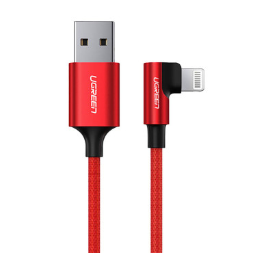 Καλώδιο γωνίας καλωδίου iPhone Lightning - USB-A MFI 2.4a 1m - κόκκινο