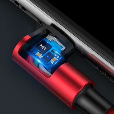 Kaapelikulmajohto iPhone Lightning - USB-A MFI 2.4a 1m - punainen