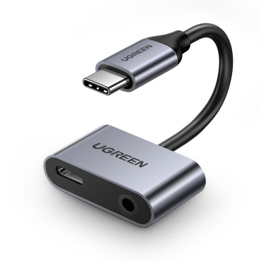 Ήχος ήχου USB-C (αρσενικό) - Μίνι βύσμα 3.5mm / USB-C (θηλυκό) - Γκρι