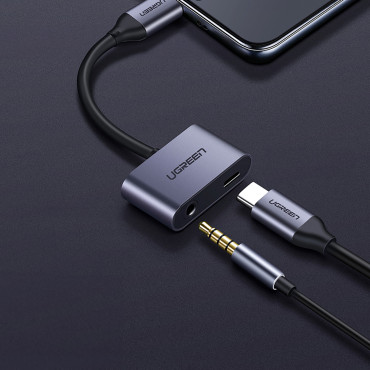Audio Audio USB-C (Man) - Mini Jack 3.5mm / USB-C (Kvinna) - Grå