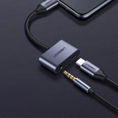 Audio audio USB-C (vīrietis) - mini ligzda 3.5mm / USB-C (sieviete) - pelēks
