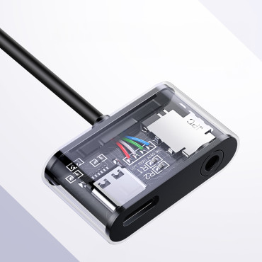 Ήχος ήχου USB-C (αρσενικό) - Μίνι βύσμα 3.5mm / USB-C (θηλυκό) - Γκρι