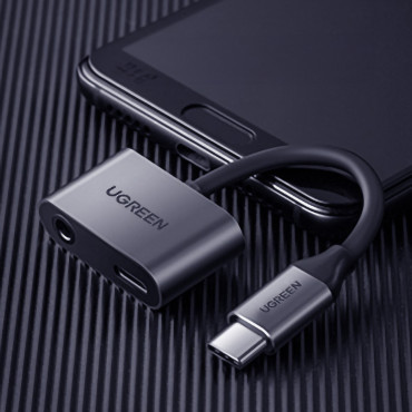 Ήχος ήχου USB-C (αρσενικό) - Μίνι βύσμα 3.5mm / USB-C (θηλυκό) - Γκρι