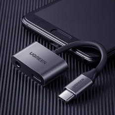 Audio Audio USB-C (Man) - Mini Jack 3.5mm / USB-C (Kvinna) - Grå