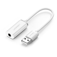 Adapter USB-A (uros) - Mini Jack 3,5 mm (naaras) - valkoinen
