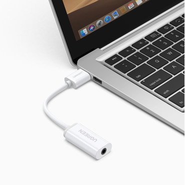 Adapter USB-A (mees) - Mini Jack 3,5 mm (naissoost) - valge