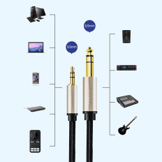Cable Audio Cord TRS MINI JACK 3.5mm - jack 6.35mm 5m - sivá