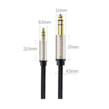 Cable Audio Cord TRS MINI JACK 3.5mm - jack 6.35mm 5m - sivá