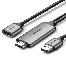 Adapter przejściówka USB-A (żeński) - HDMI z portem zasilania USB-A (męski) 1.5m - szary
