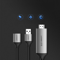 Adapter USB-A (Kvinne) Adapter - HDMI med USB-A Power Port (Mann) 1.5m - Grå