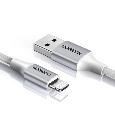 Káblový kábel v USB-A prístrešok - iPhone Lightning MFI 1.5m - strieborné